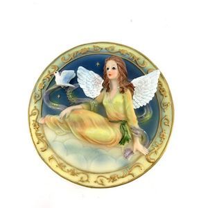 Angel + Dove Miniature Relief Plate 4" Decor 1264 Hand Painted Vintage w/ easle
